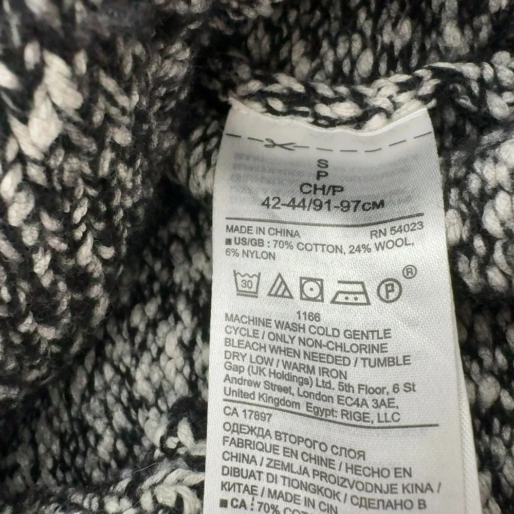 Banana Republic Sweater Mens S Black White Cotton Wool Full Zip Mock Neck Casual
